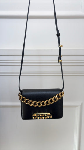 Alexander McQueen Black Leather Knuckle Chain Top Handle Shoulder Bag