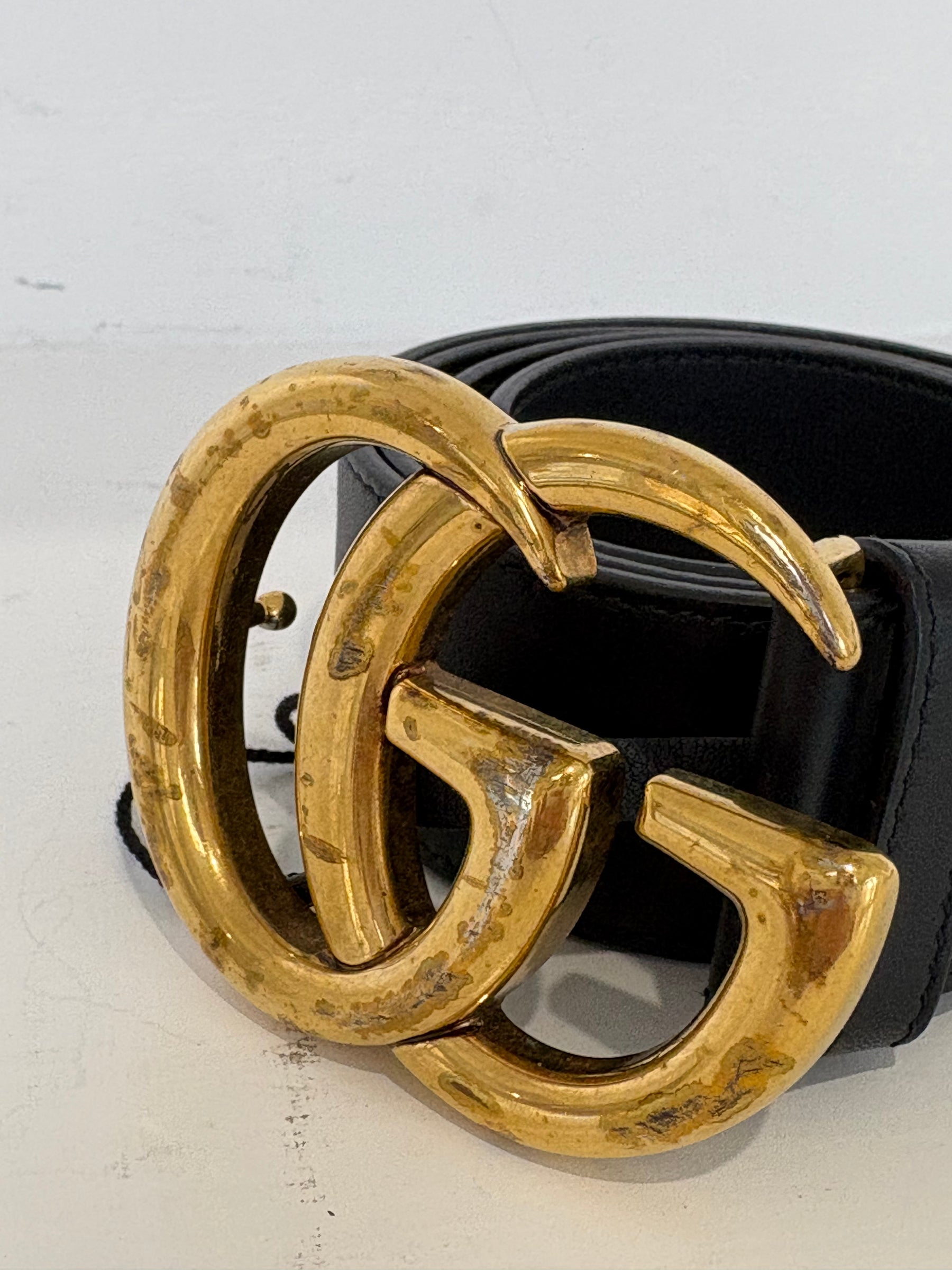 Gucci Black Leather Marmont Belt, 80