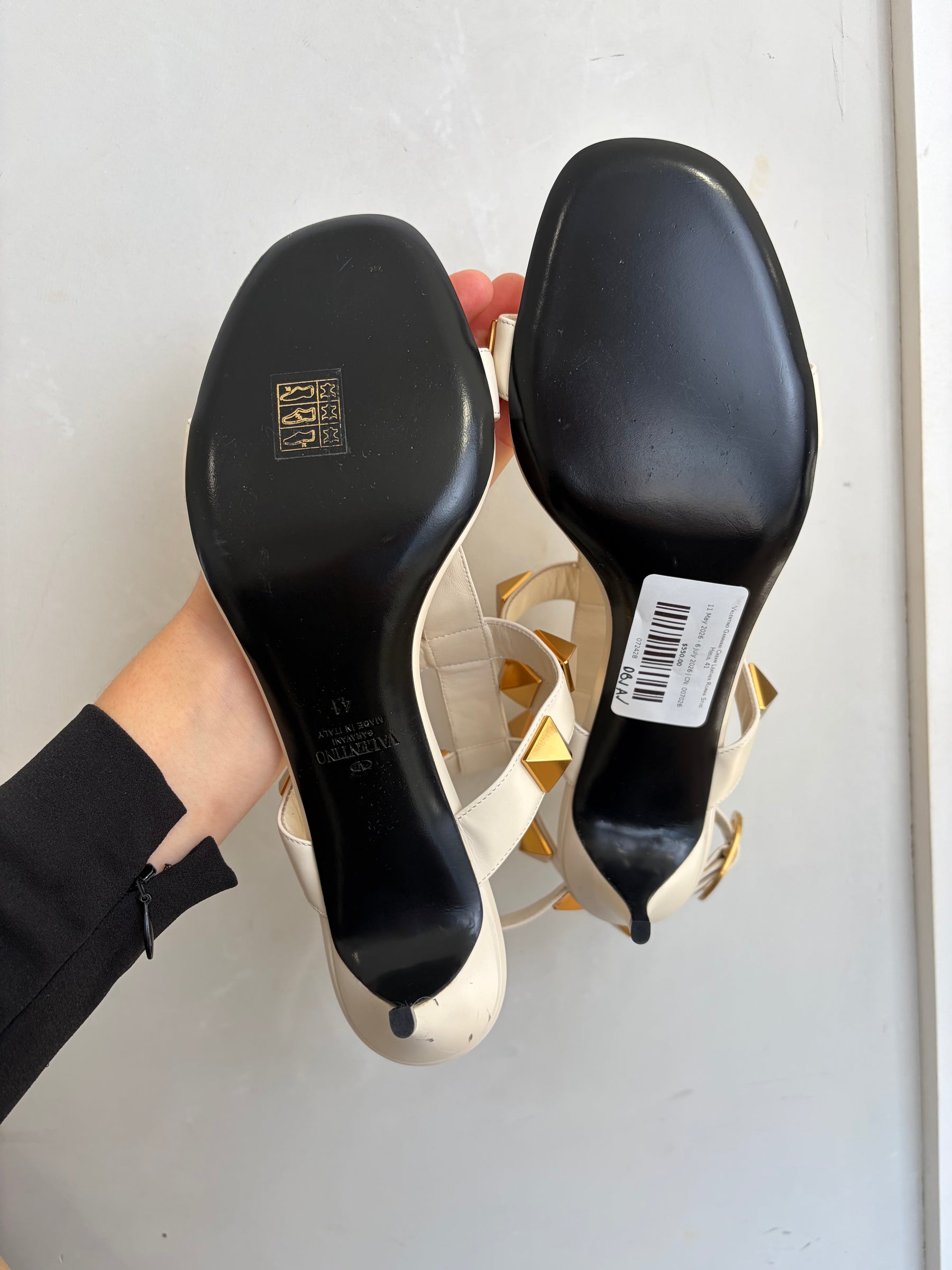 Valentino Garavani Cream Leather Roman Stud Heels, 41