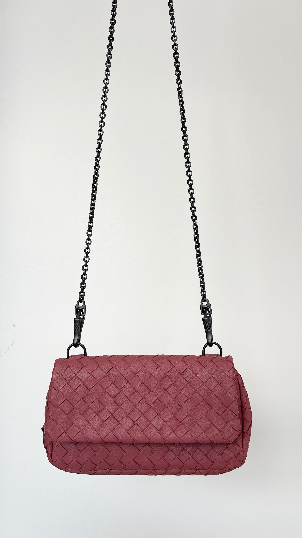 Bottega Veneta Musk Pink Intrecciato Leather Chain Flap Bag