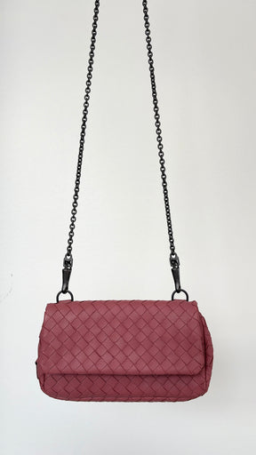 Bottega Veneta Musk Pink Intrecciato Leather Chain Flap Bag