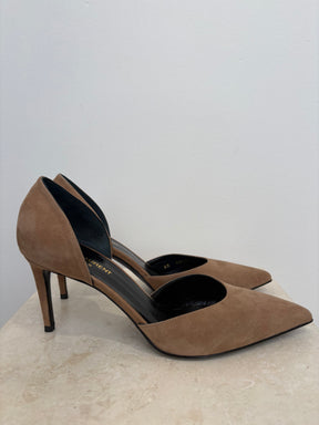 Saint Laurent Taupe Suede Pointed Pump, 40