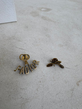 Dior Gold Tone Asymmetric 'J'adior' Bee Earrings