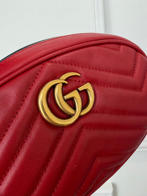Gucci GG Marmont Mini Red Matelassé Leather Belt Bag