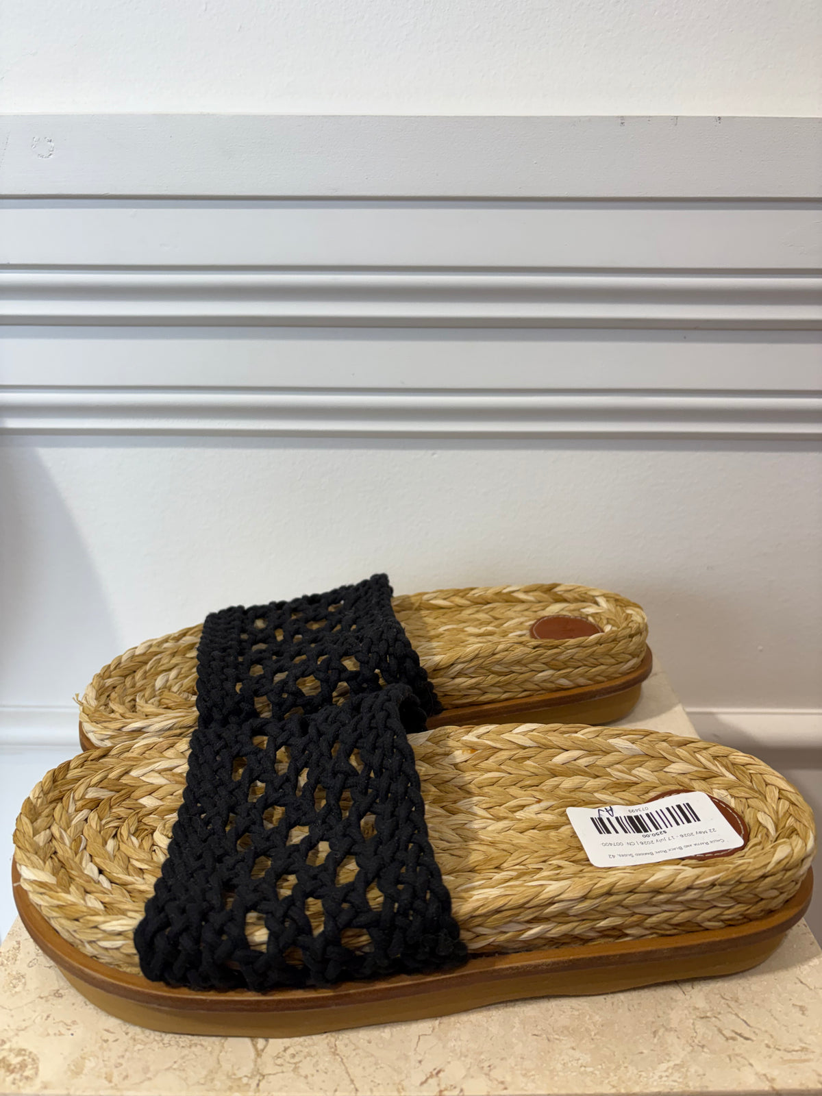 Chloé Raffia and Black Rope Braided Slides, 42