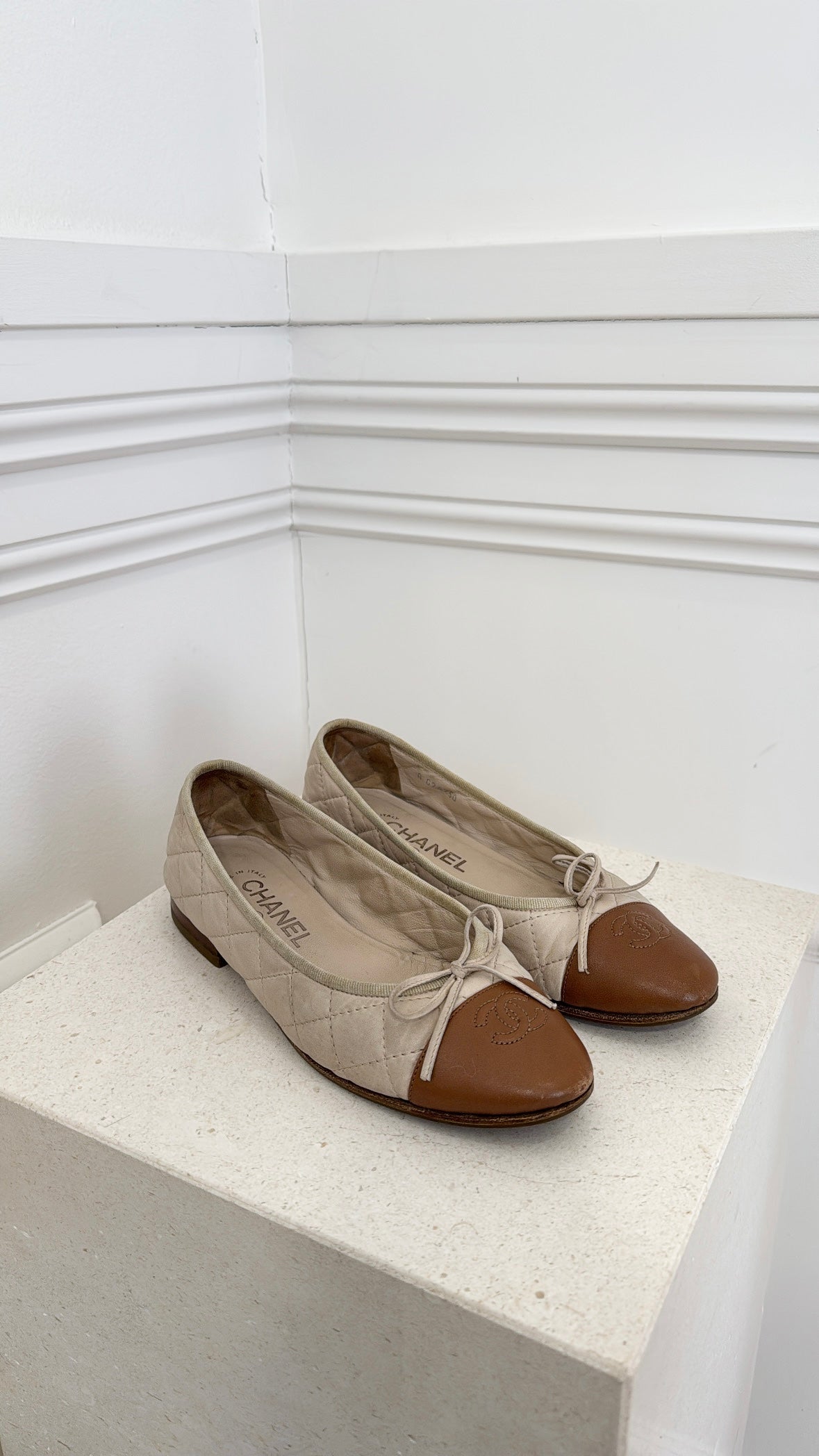 Chanel Beige and Tan Quilted Ballet Flats, 37