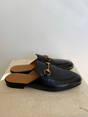 Gucci Black Leather Princeton Mules, 37