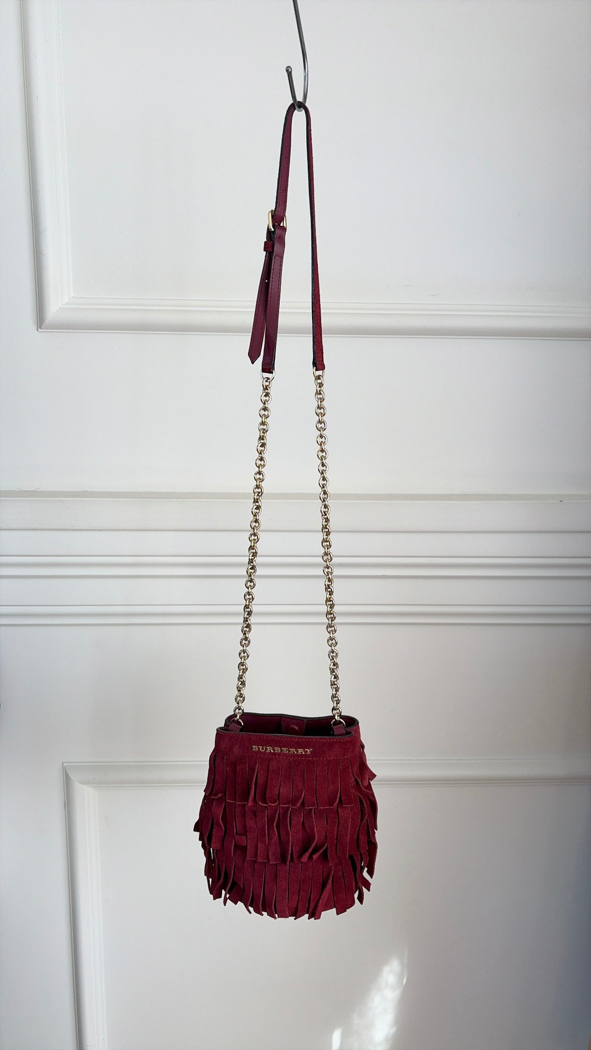 Burberry Red Suede Fringed Mini Bucket bag