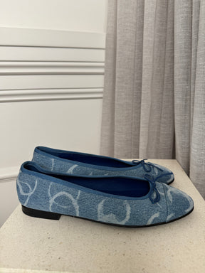 Chanel Blue Denim CC Logo Ballerina's, 39
