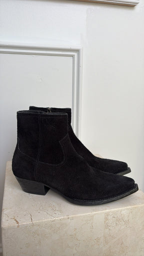 Saint Laurent Black Suede Western Boot, 37.5