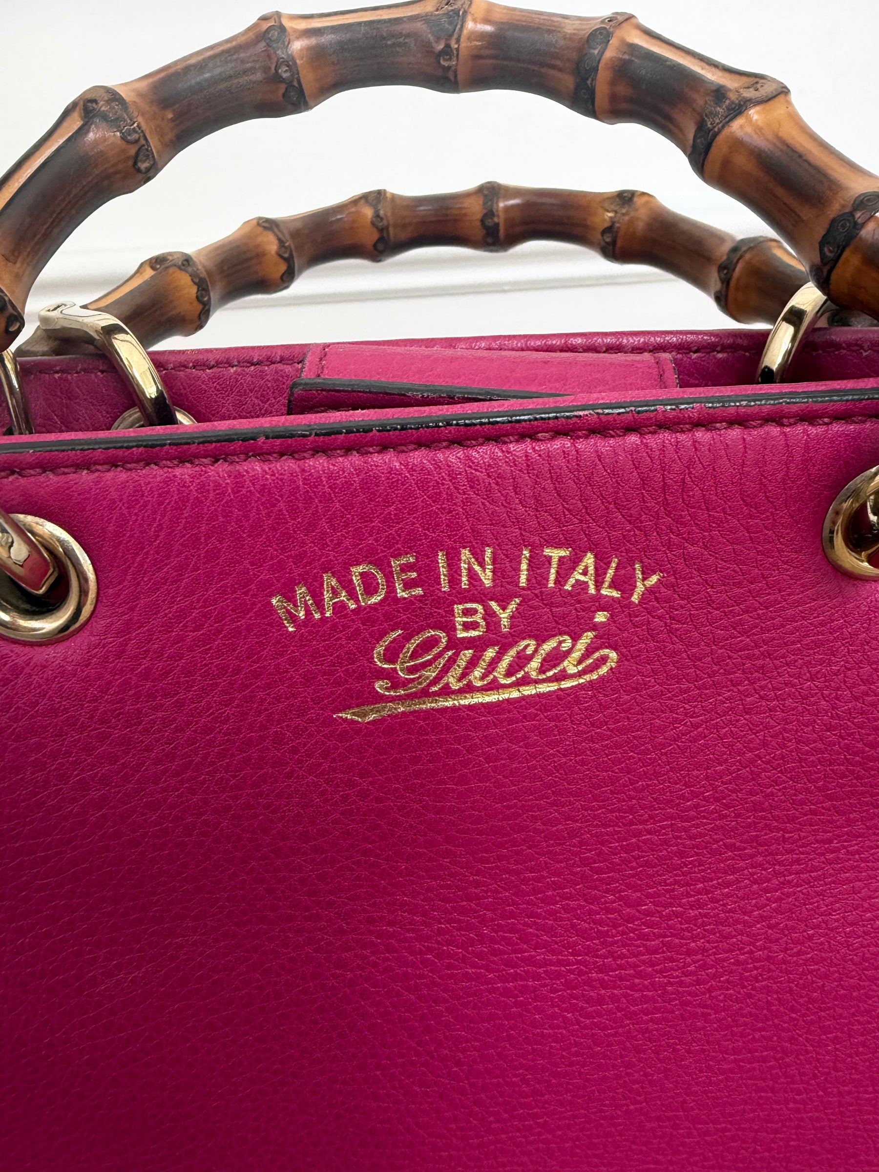 Gucci Pink Leather Bamboo Mini Tote