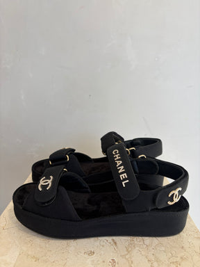 Chanel Grosgrain Platform Sandals Black, 38 C
