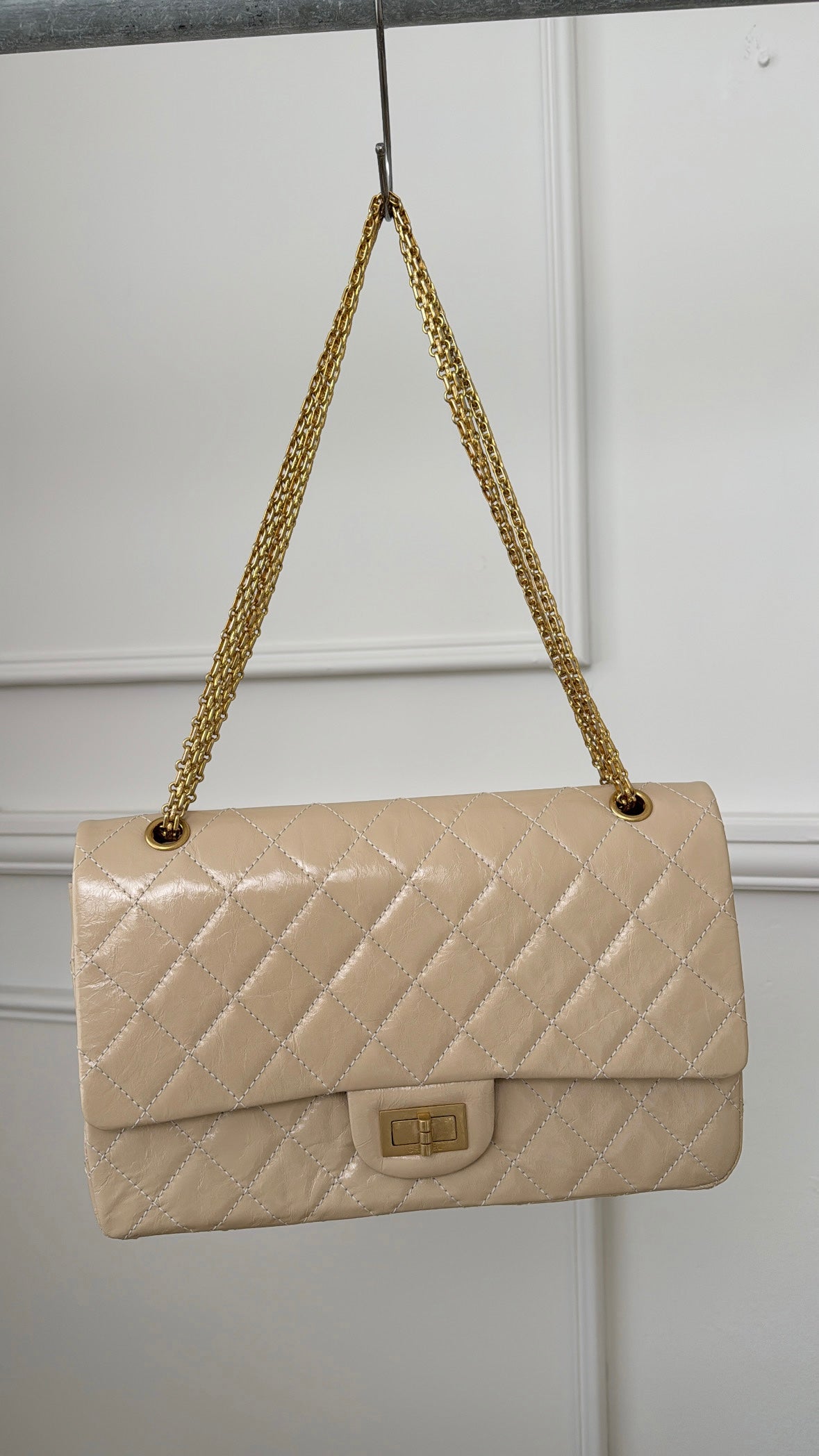 Chanel Beige Patent Leather Reissue 2.55 Jumbo Flap Bag