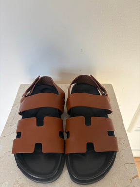 Hermès Gold Leather Genius Sandals, 39