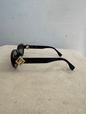 Fendi Black Oval Acetate Logo Arm Sunglasses