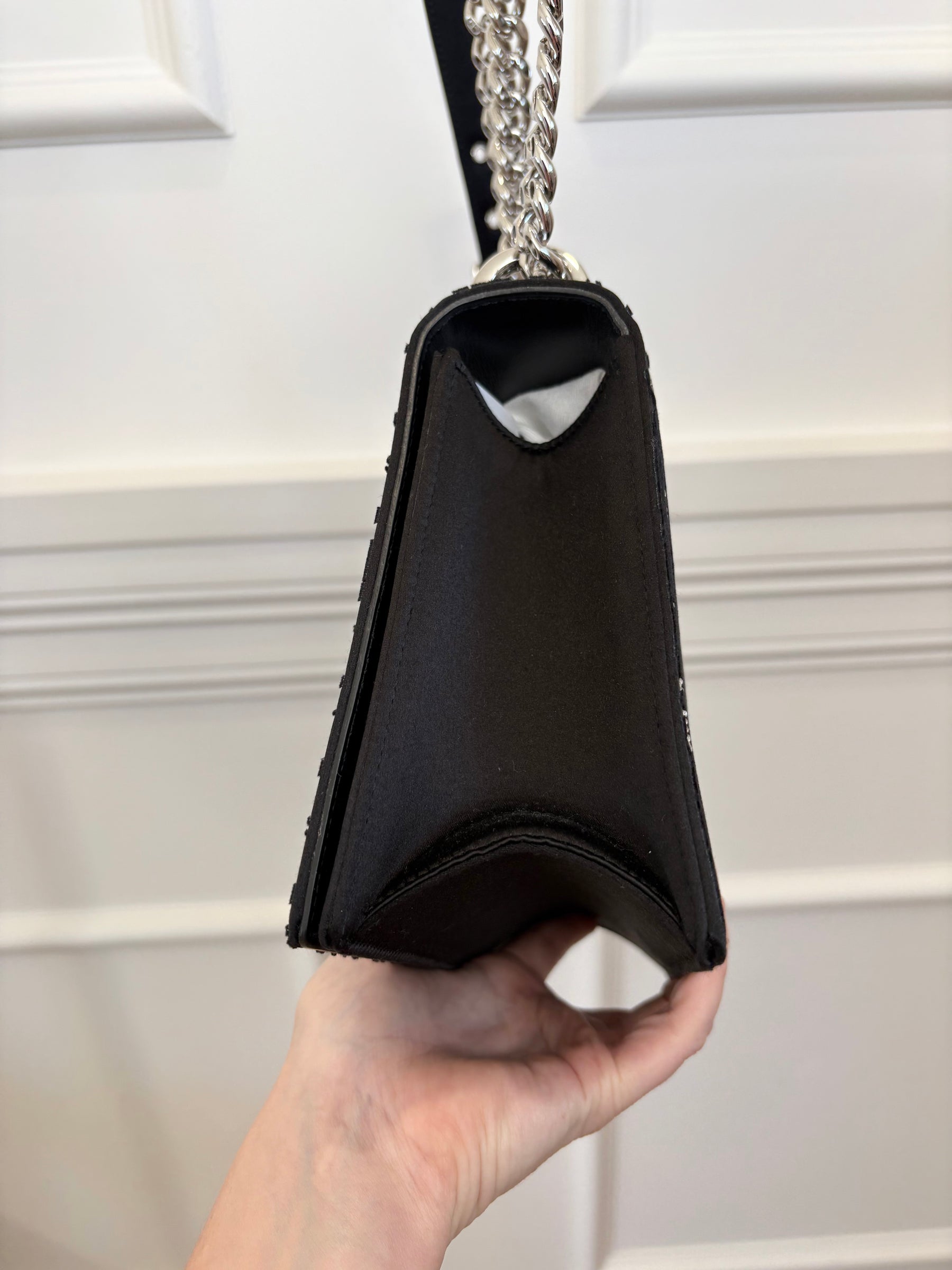 Dior Black Satin and Velvet Crystal Monogram Diorama Bag