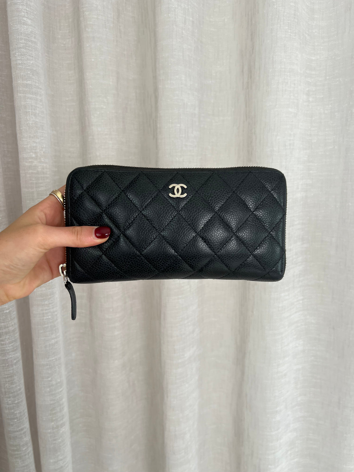 Chanel Large Diamond Quilt Wallet Silver Hardware
