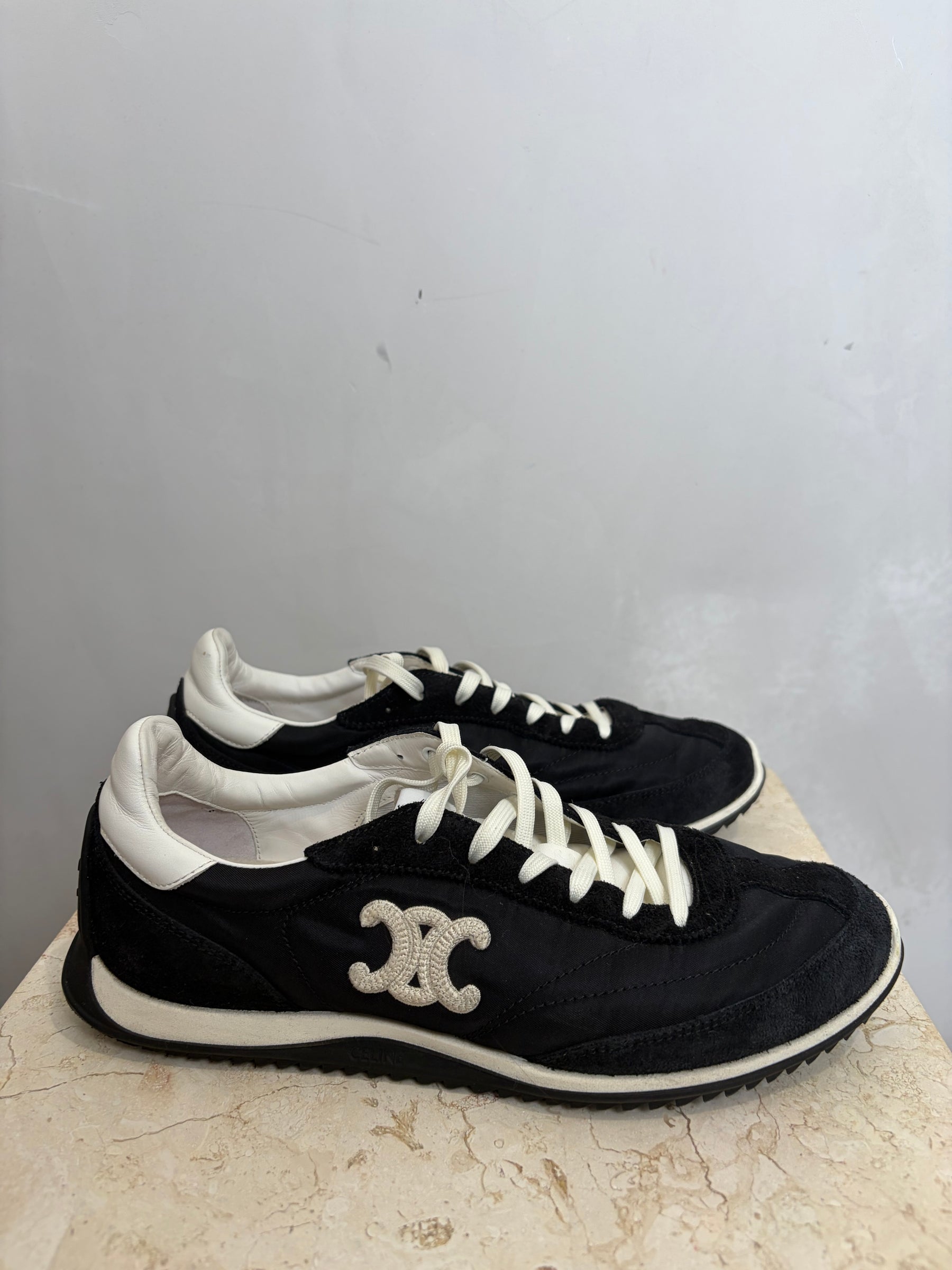Celine Black and White Nylon and Suede Racer Sneaker, 37