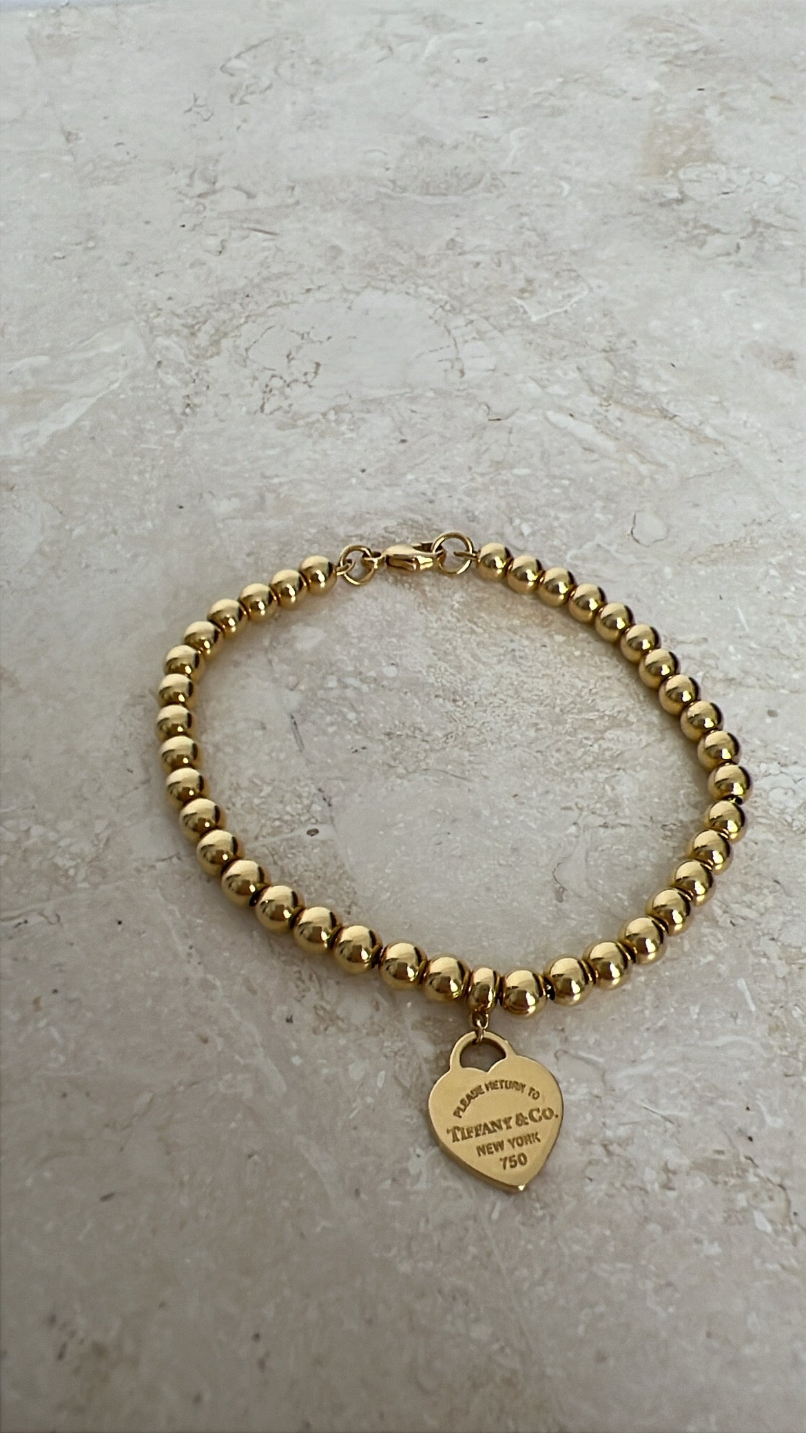 Tiffany & Co Yellow Gold Heart Tag Bead Bracelet, M