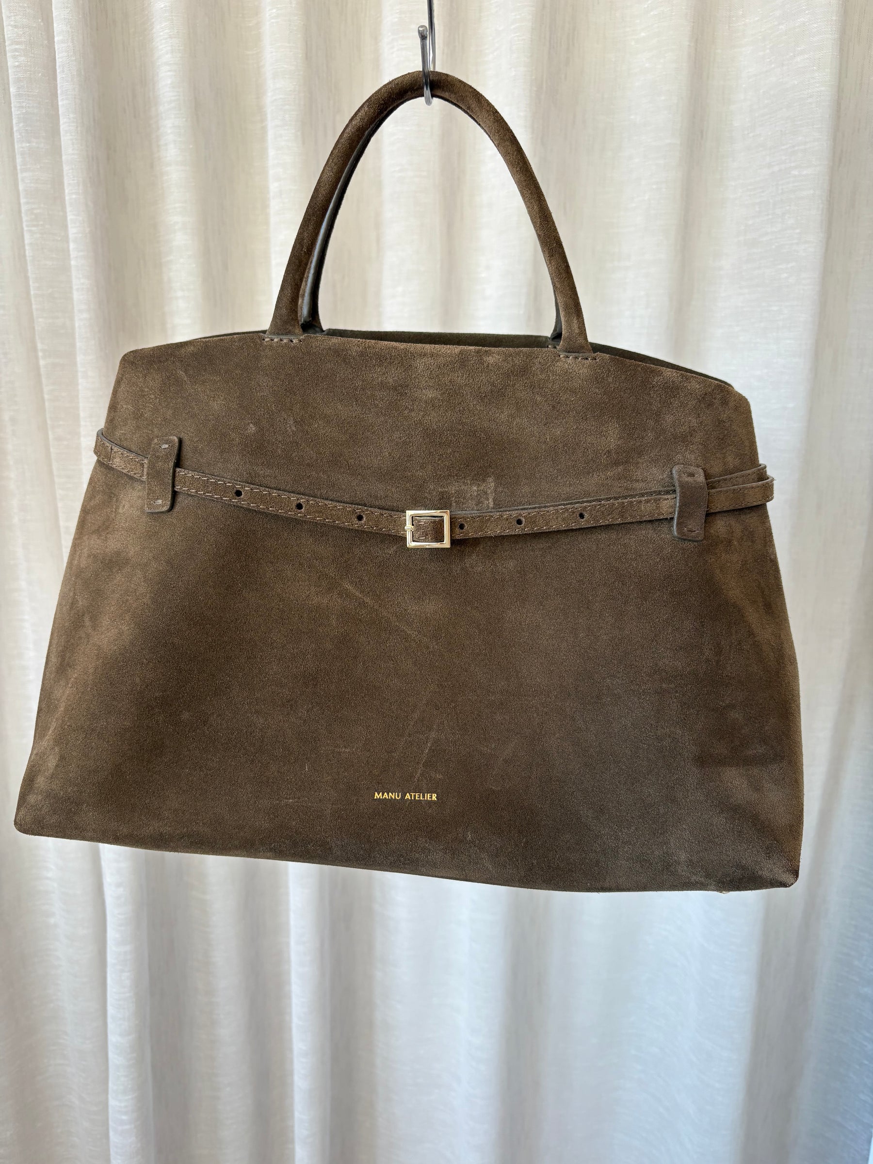 Manu Atelier Dark Taupe Suede Le Cambon 40 Tote Bag