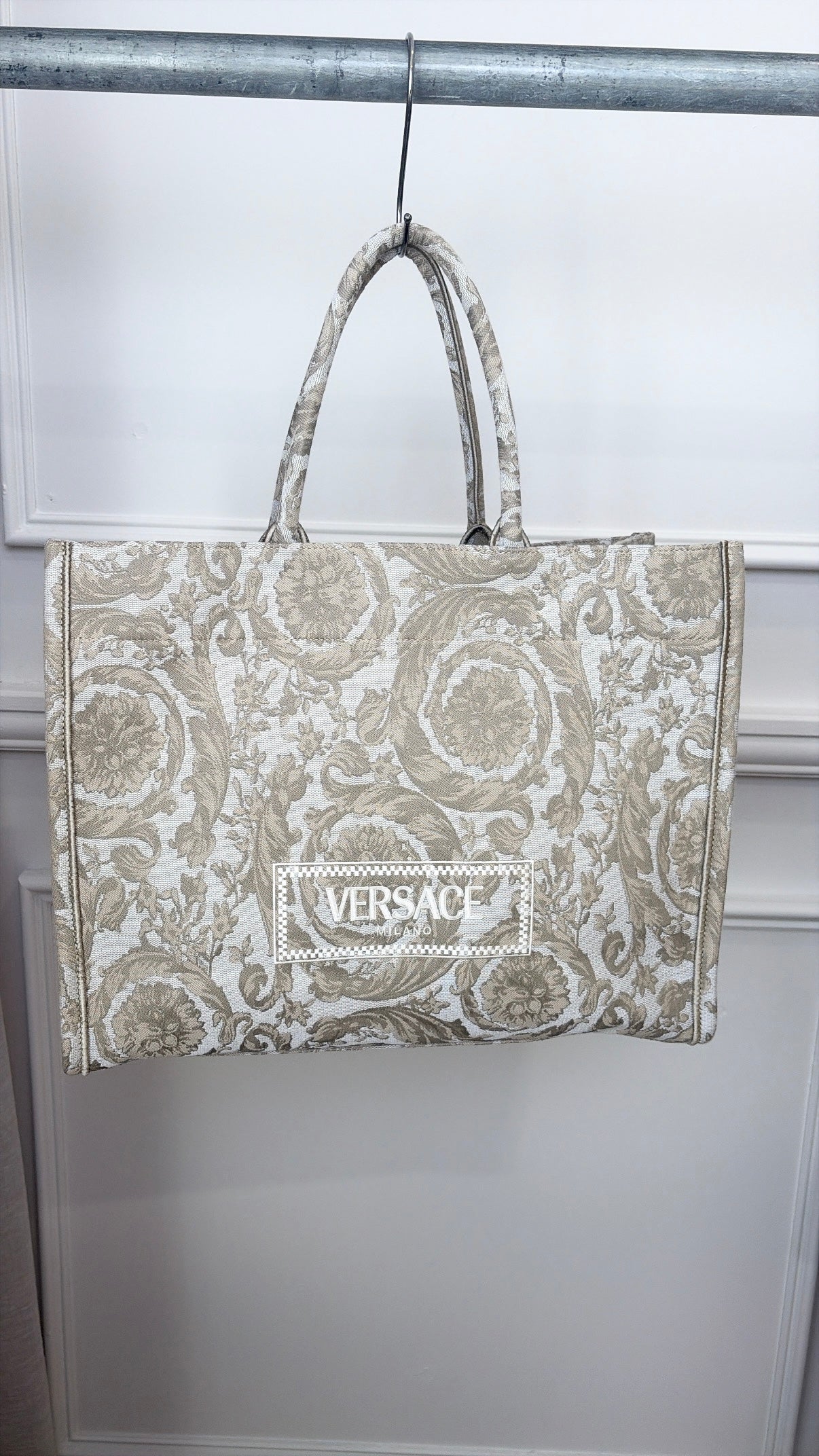Versace Beige and Cream Jacquard Tote
