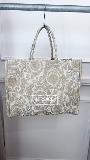 Versace Beige and Cream Jacquard Tote