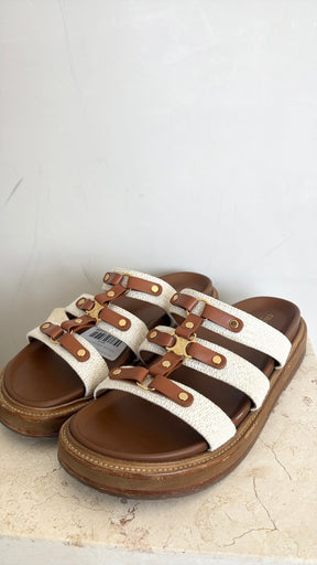 Celine Triomphe Wedge Mules Natural Brown, 40