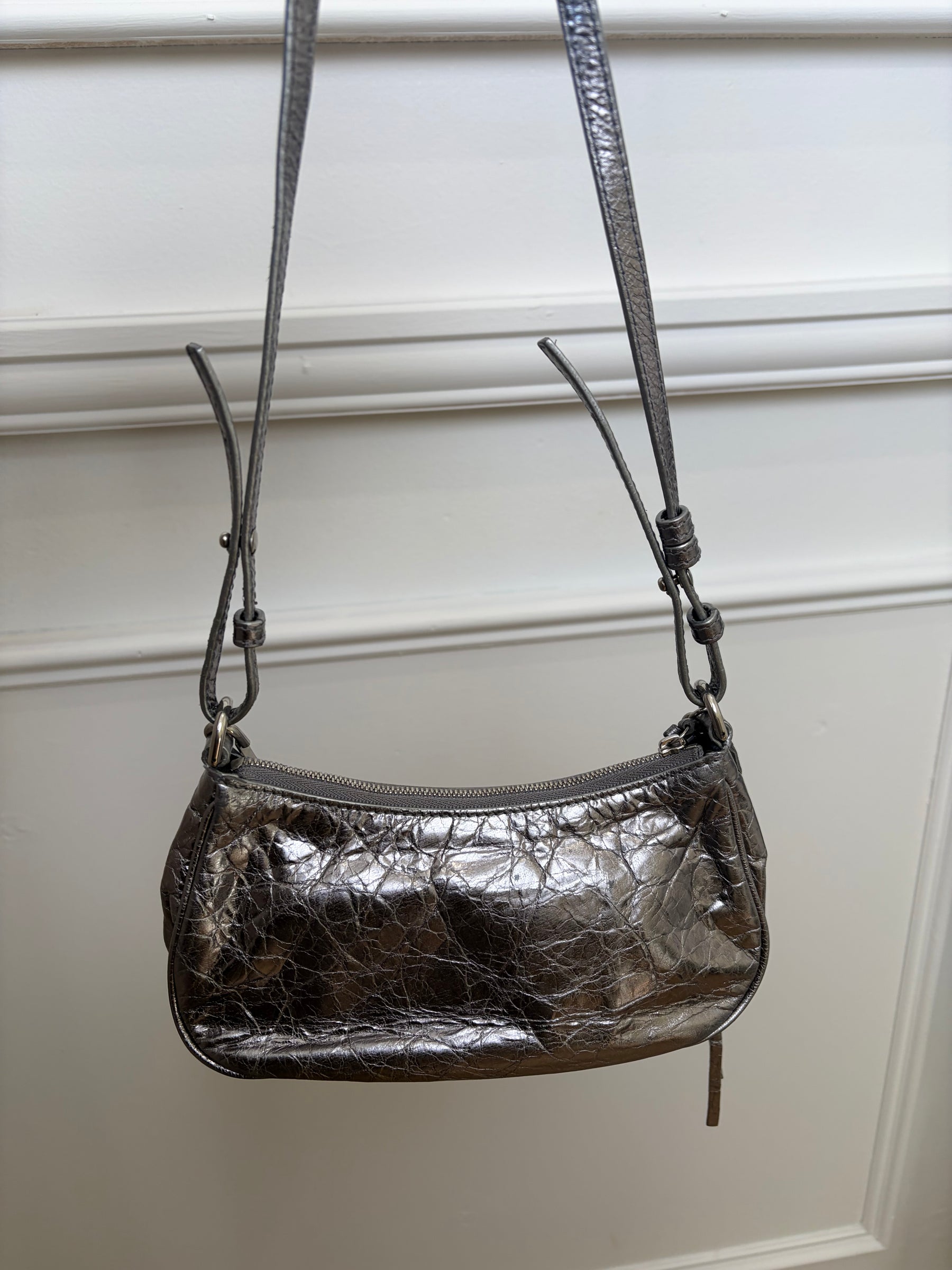 Balenciaga Metalic silver Pochette Crinkled Lambskin