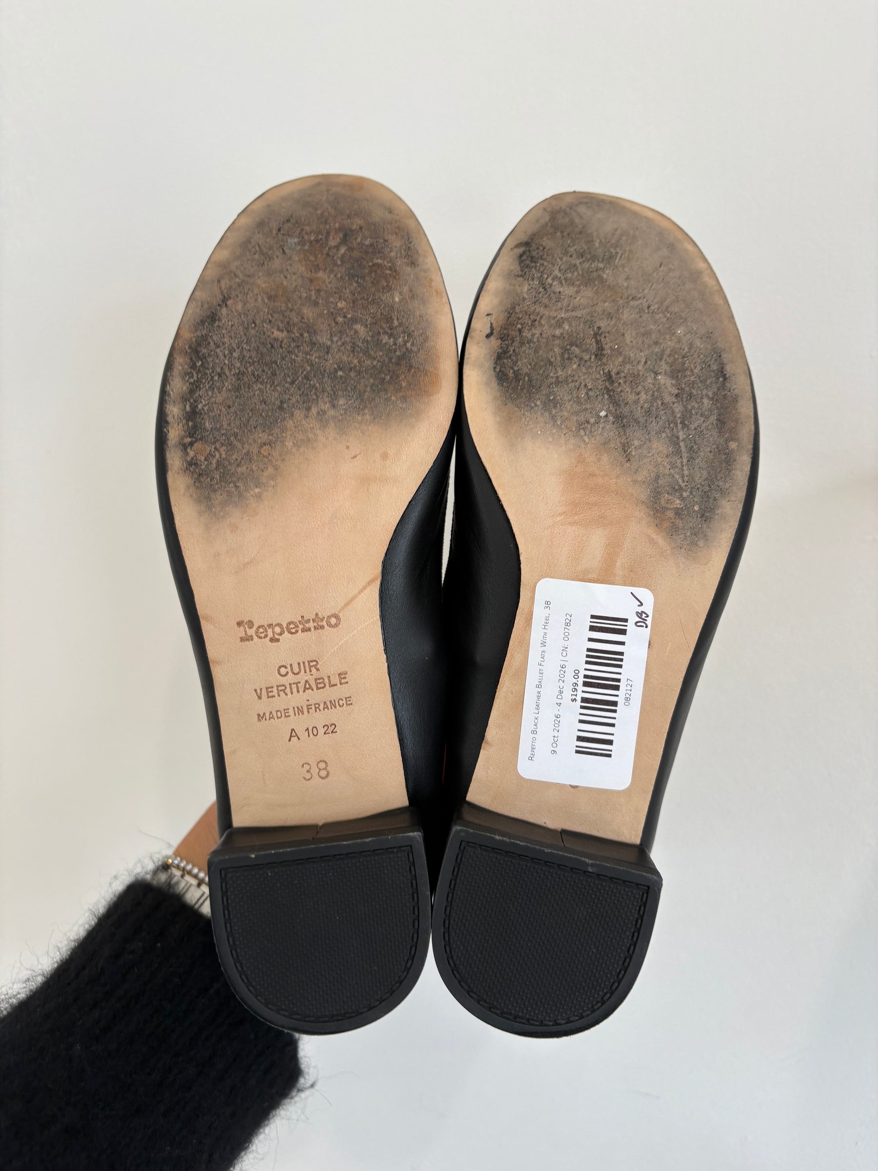 Repetto Black Leather Ballet Flats With Heel, 38