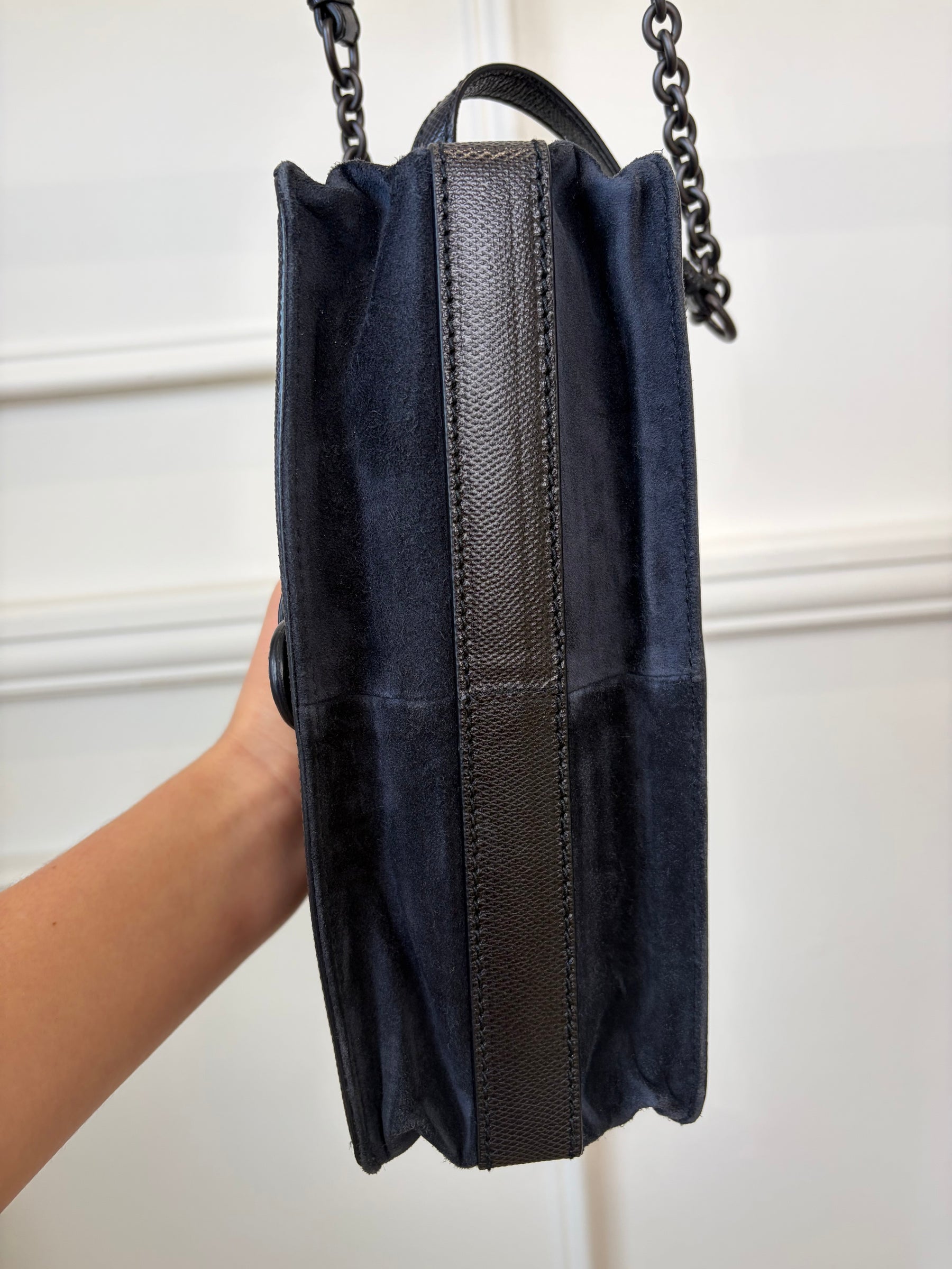 Bottega Veneta Navy Suede and Leather Rialto Shoulder Bag