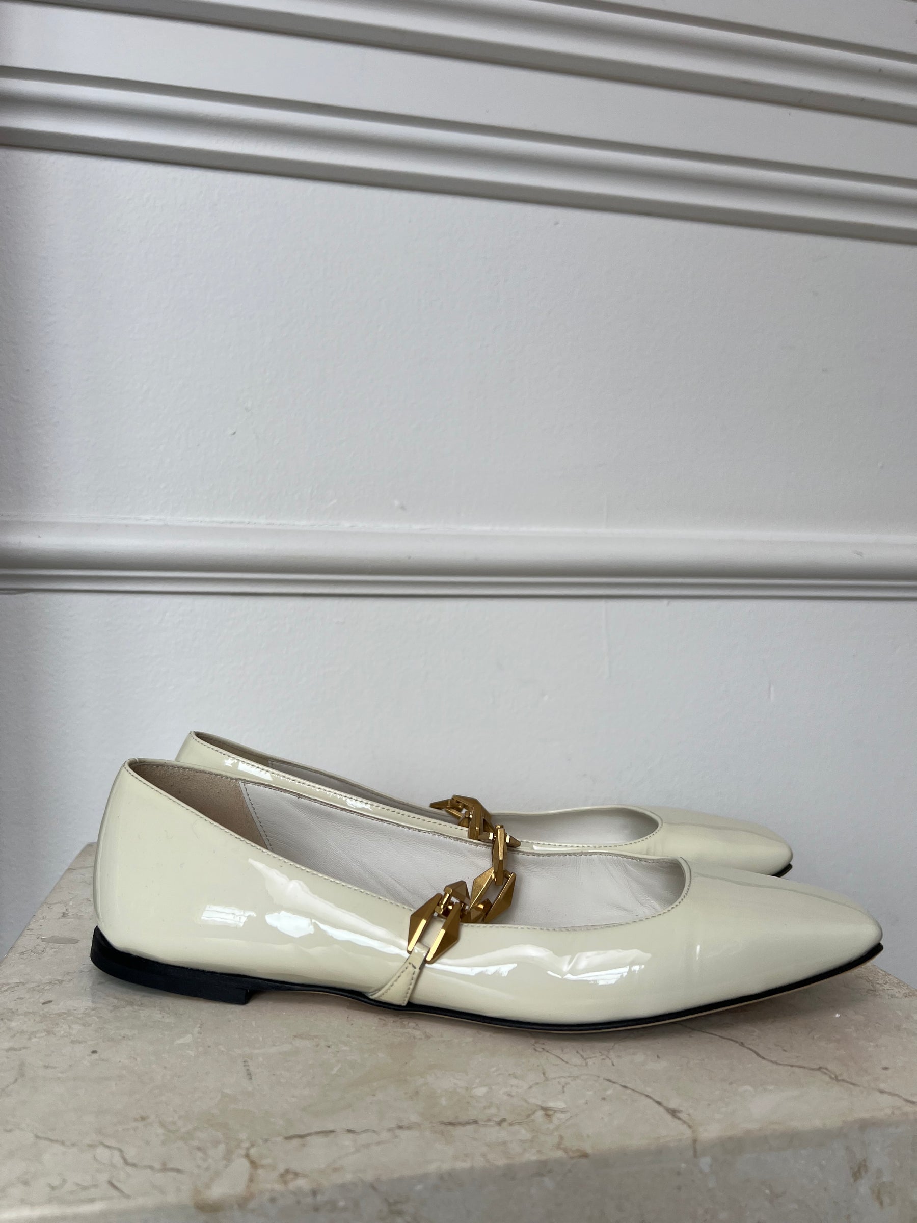 Jimmy Choo Diamond Tilda Soft Patent Flats In Latte, 37.5
