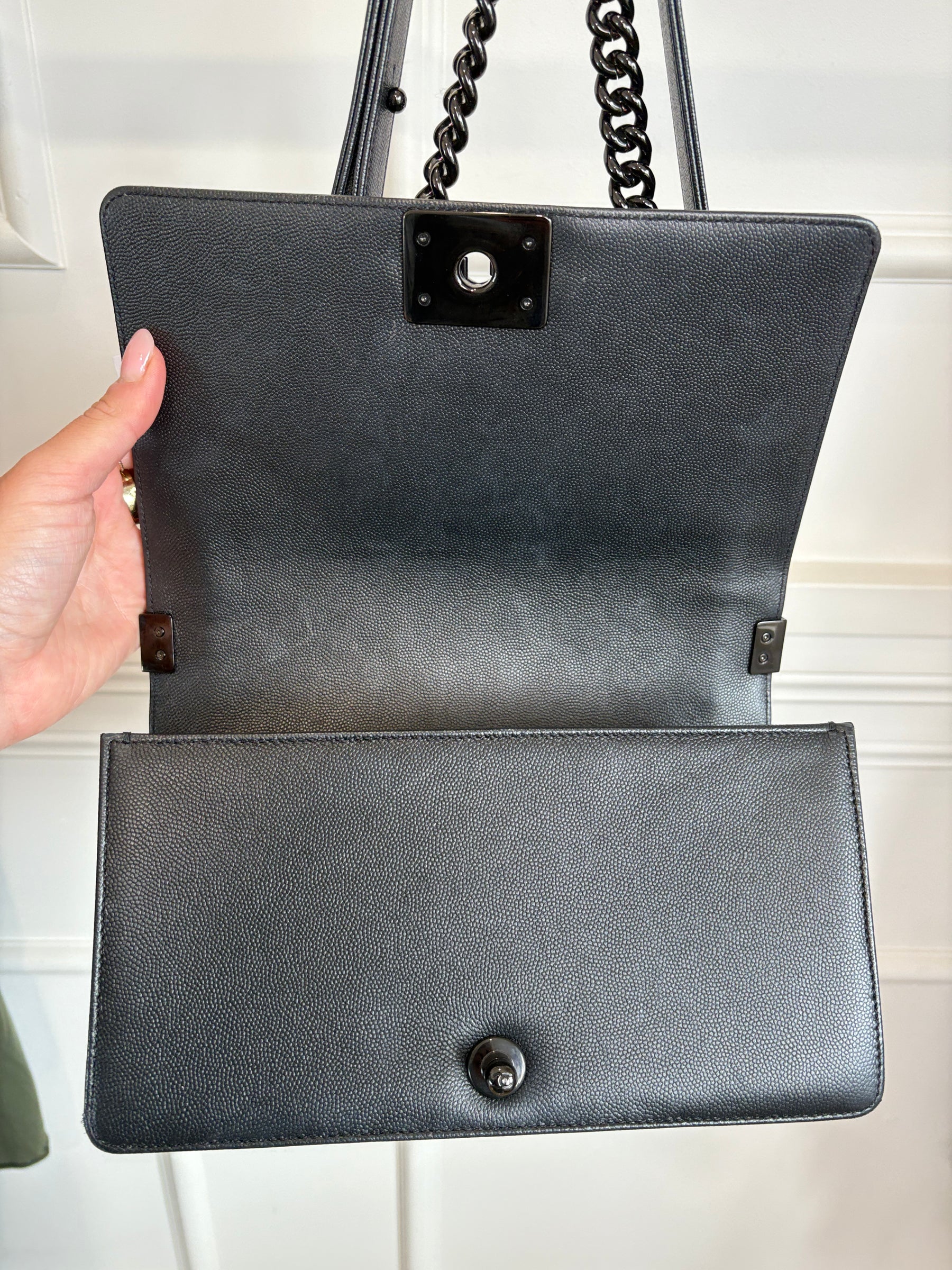 Chanel So Black Grained Calfskin Leather Medium Boy Bag