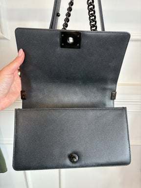 Chanel So Black Grained Calfskin Leather Medium Boy Bag