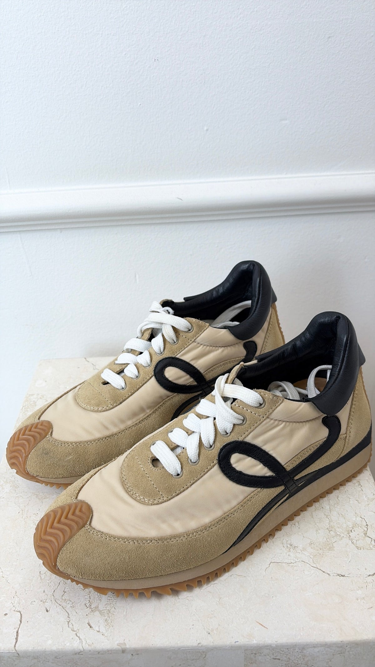 Loewe Beige and Black Nylon and Suede Flo Sneakers, 38