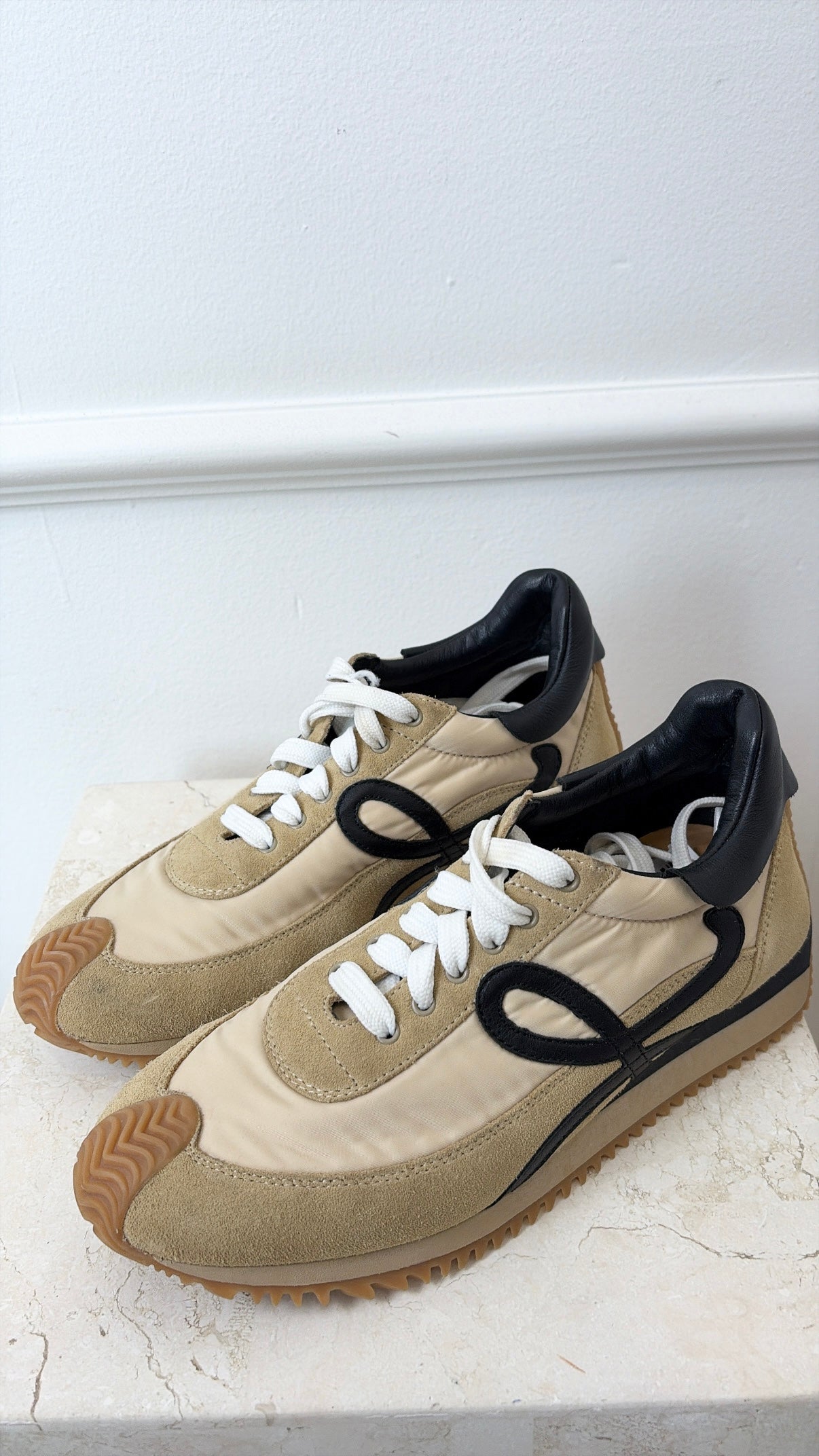 Loewe Beige and Black Nylon and Suede Flo Sneakers, 38