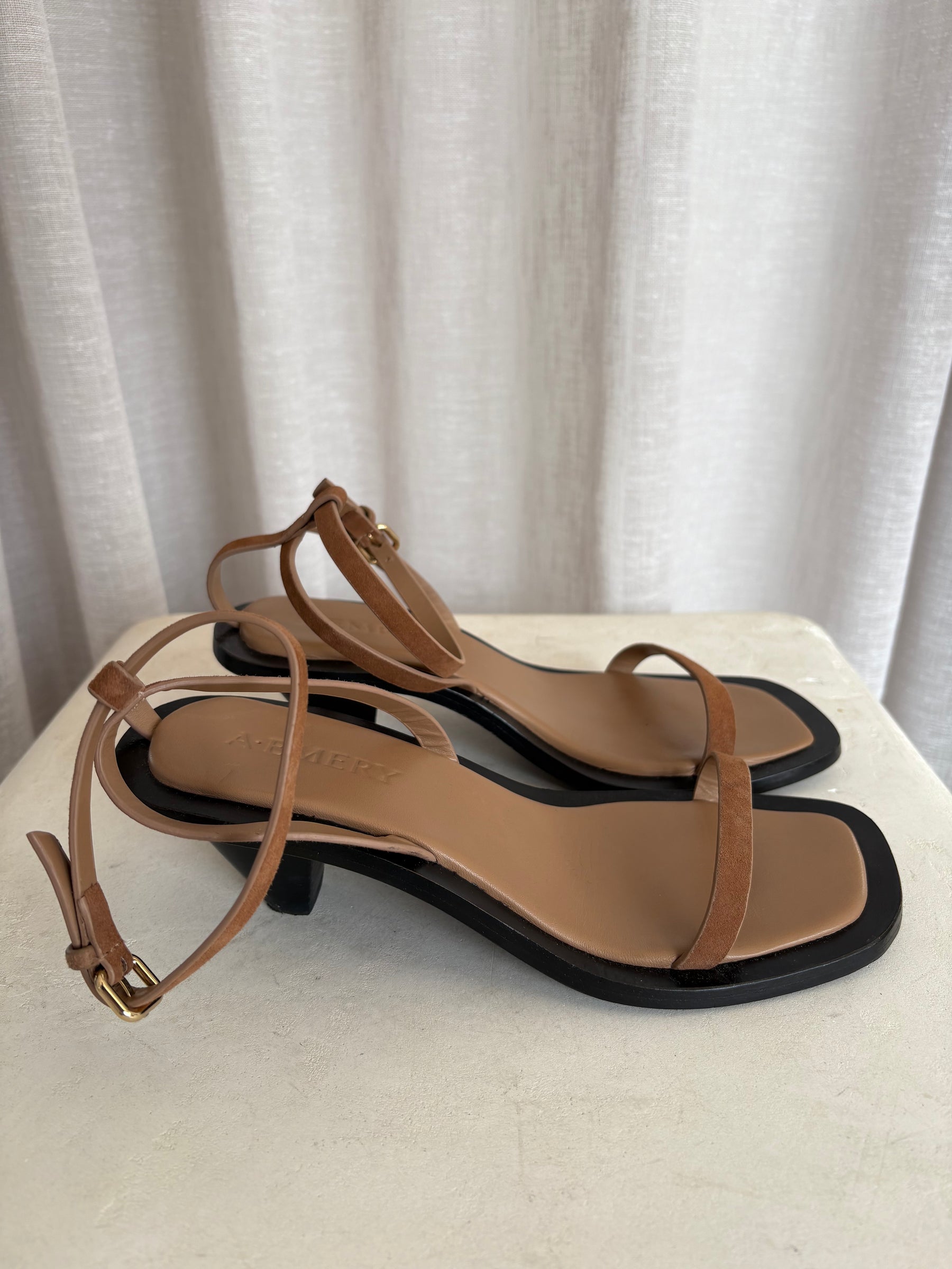 a.emery Tan Suede Strappy Heels, 37