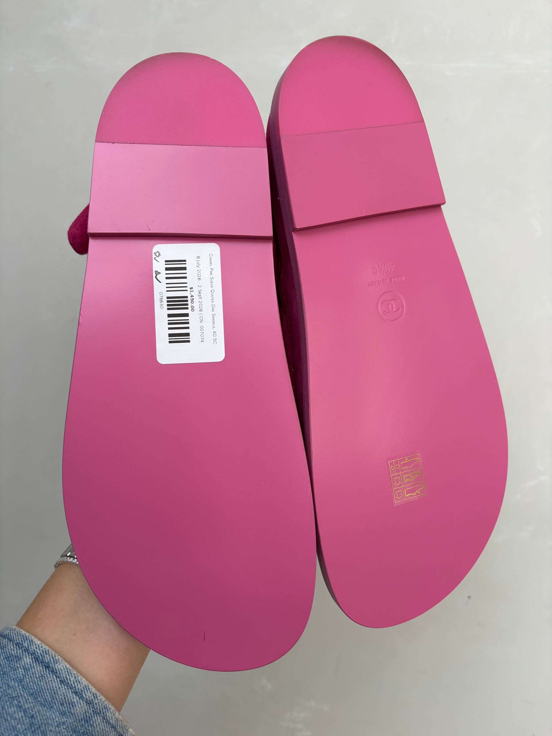 Chanel Pink Suede Quilted Dad Sandals, 40.5C