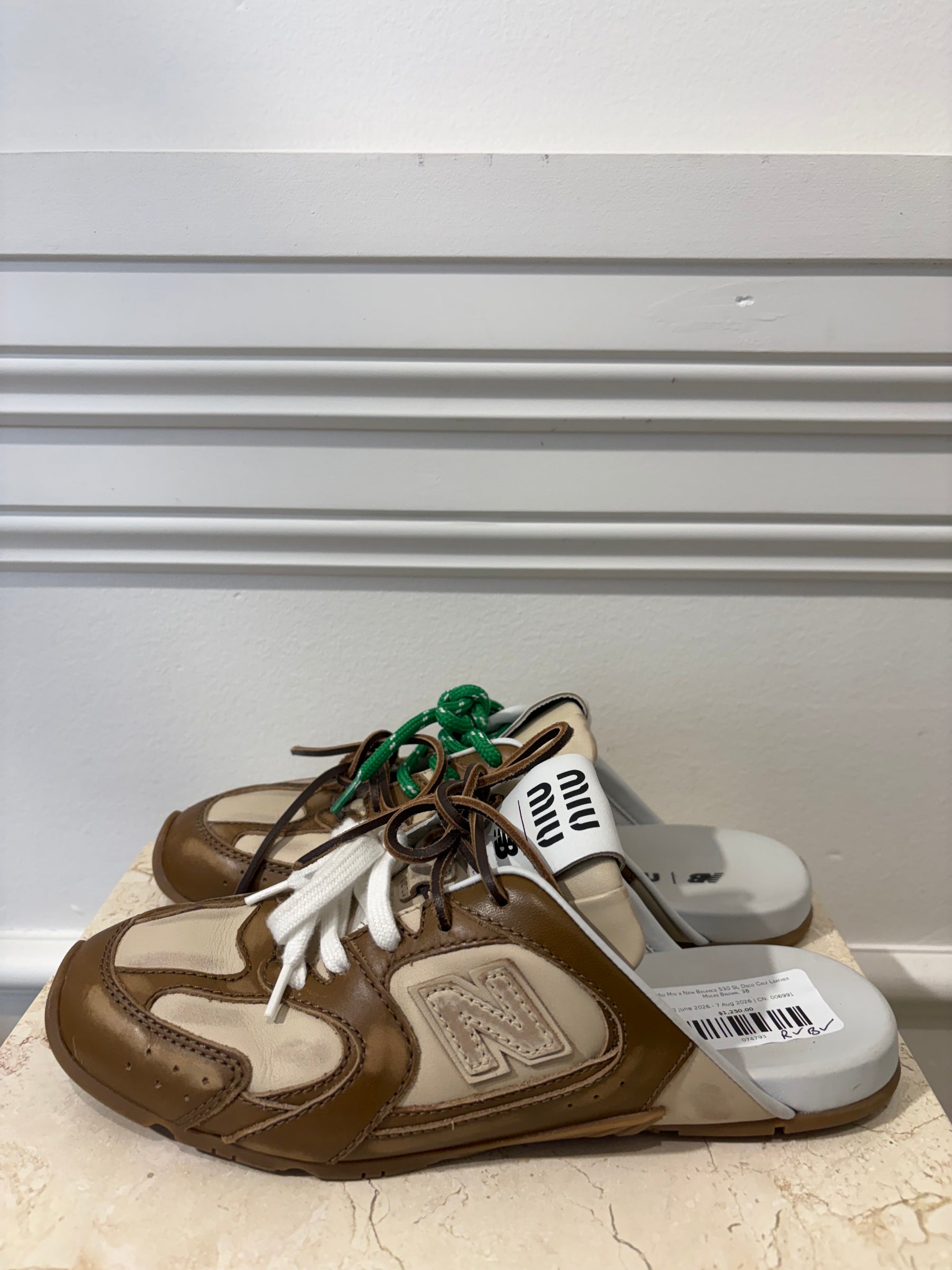 Miu Miu x New Balance 530 SL Deco Calf Leather Mules Brown, 38