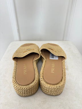 Prada Natural Crochet Platform slides, 36