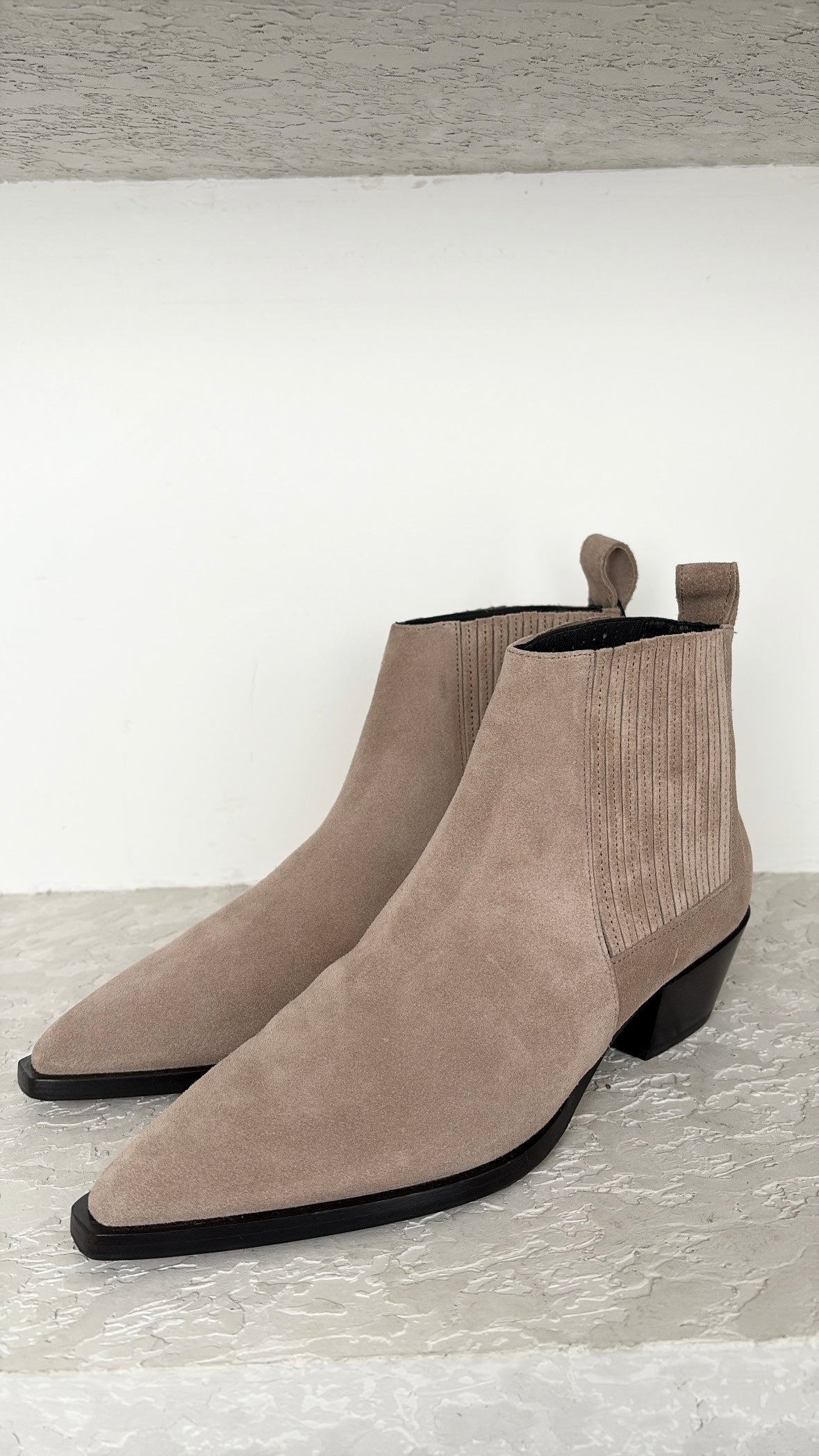 Aeyde Taupe Suede Pointed Ankle Boots, 37