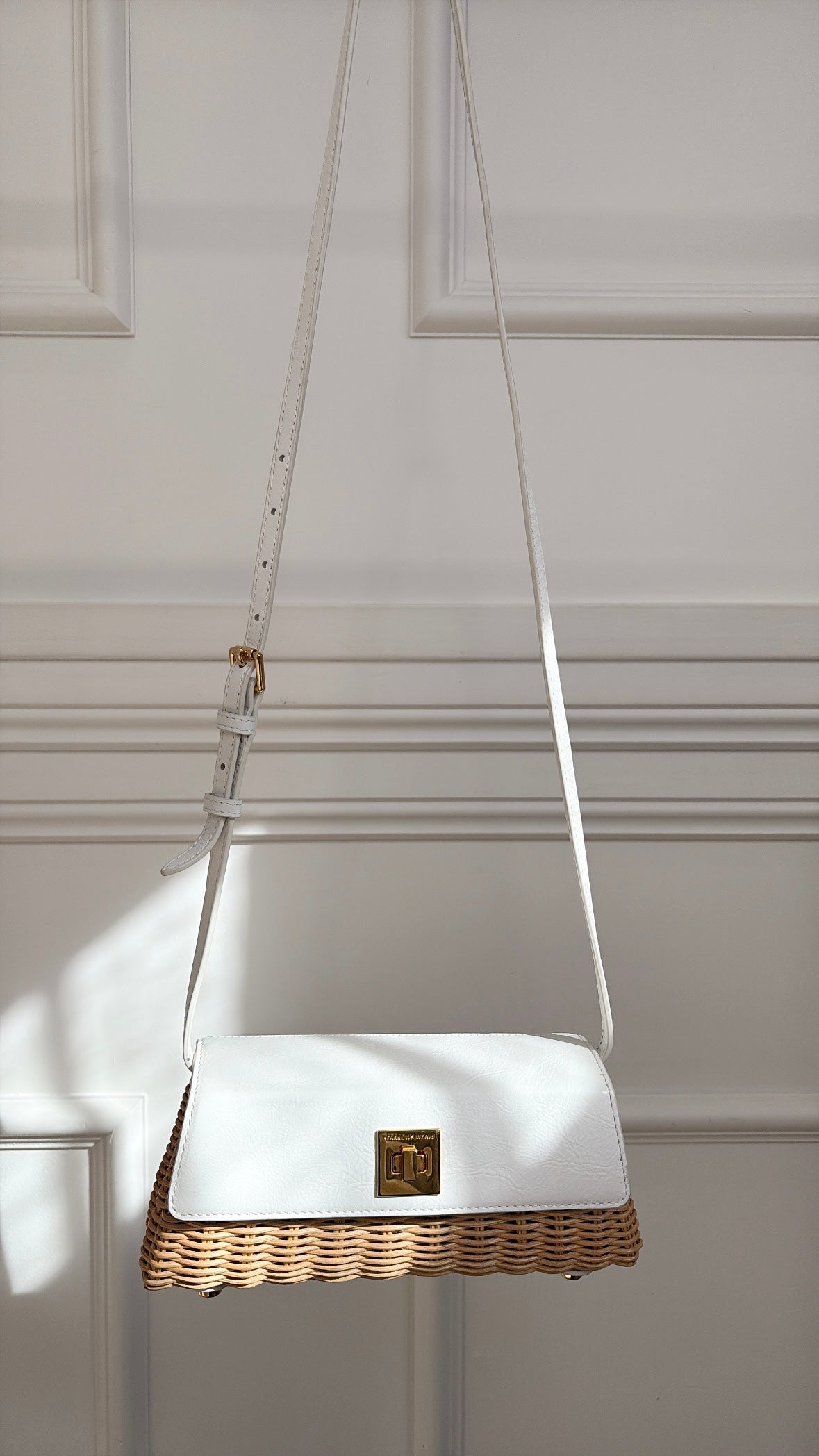 Sparrows Weave The Cross Body Wicker And Leather Clutch In Ivory