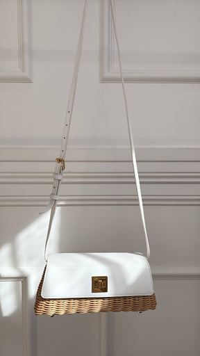 Sparrows Weave The Cross Body Wicker And Leather Clutch In Ivory