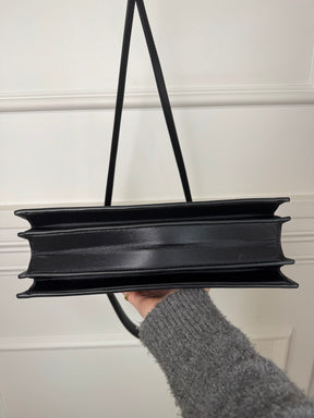Oroton Black Leather Top Handle Gold Frame Shoulder Bag