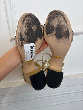 Gucci Gold Crinkled Leather Marmont Block Heels, 38.5