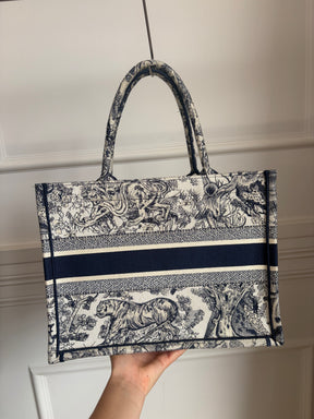Dior Navy and Cream Toile De Juoy Medium Book Tote