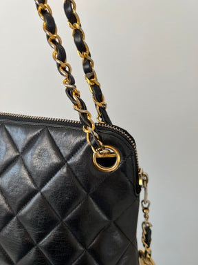 Chanel Black Leather Vintage Quilted Dome Bag