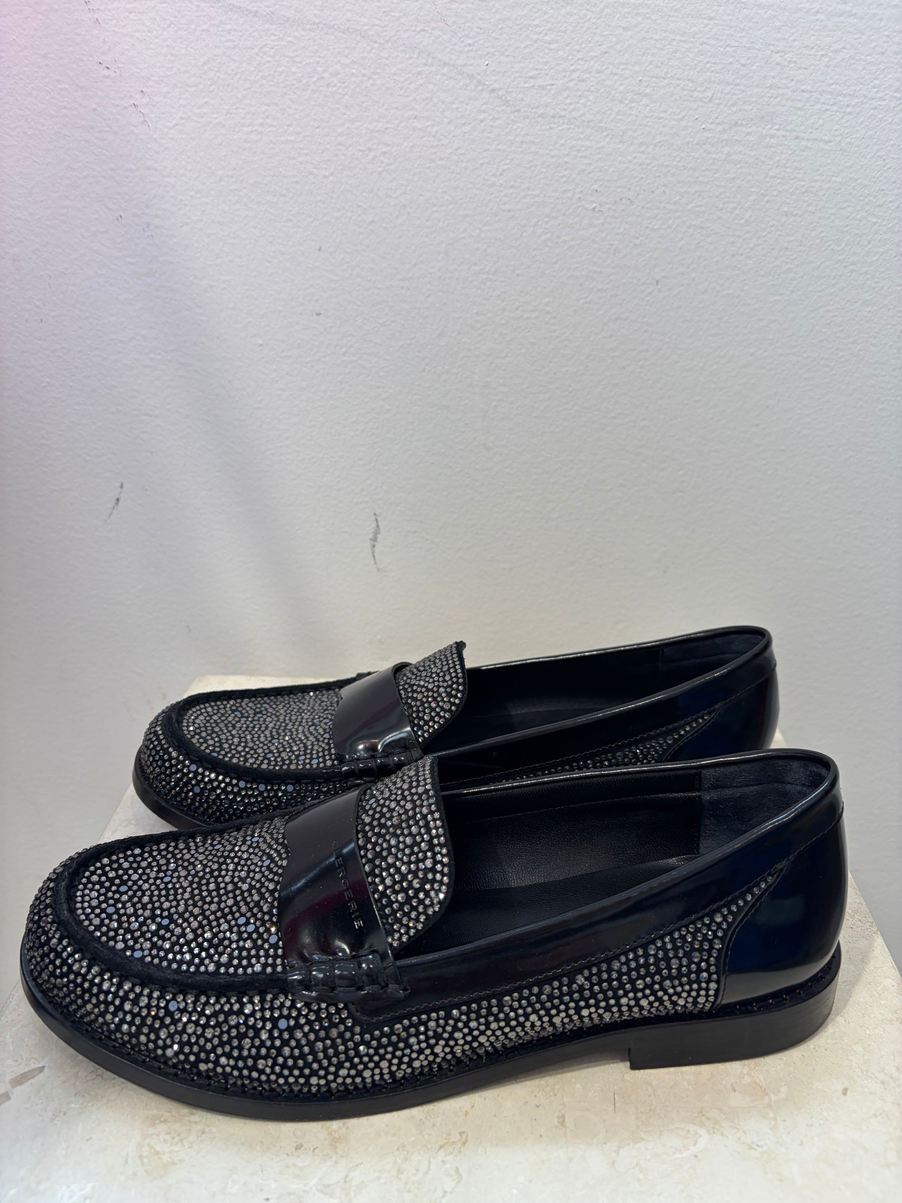 Clergerie Black Loafers With Crystals, 39 EU