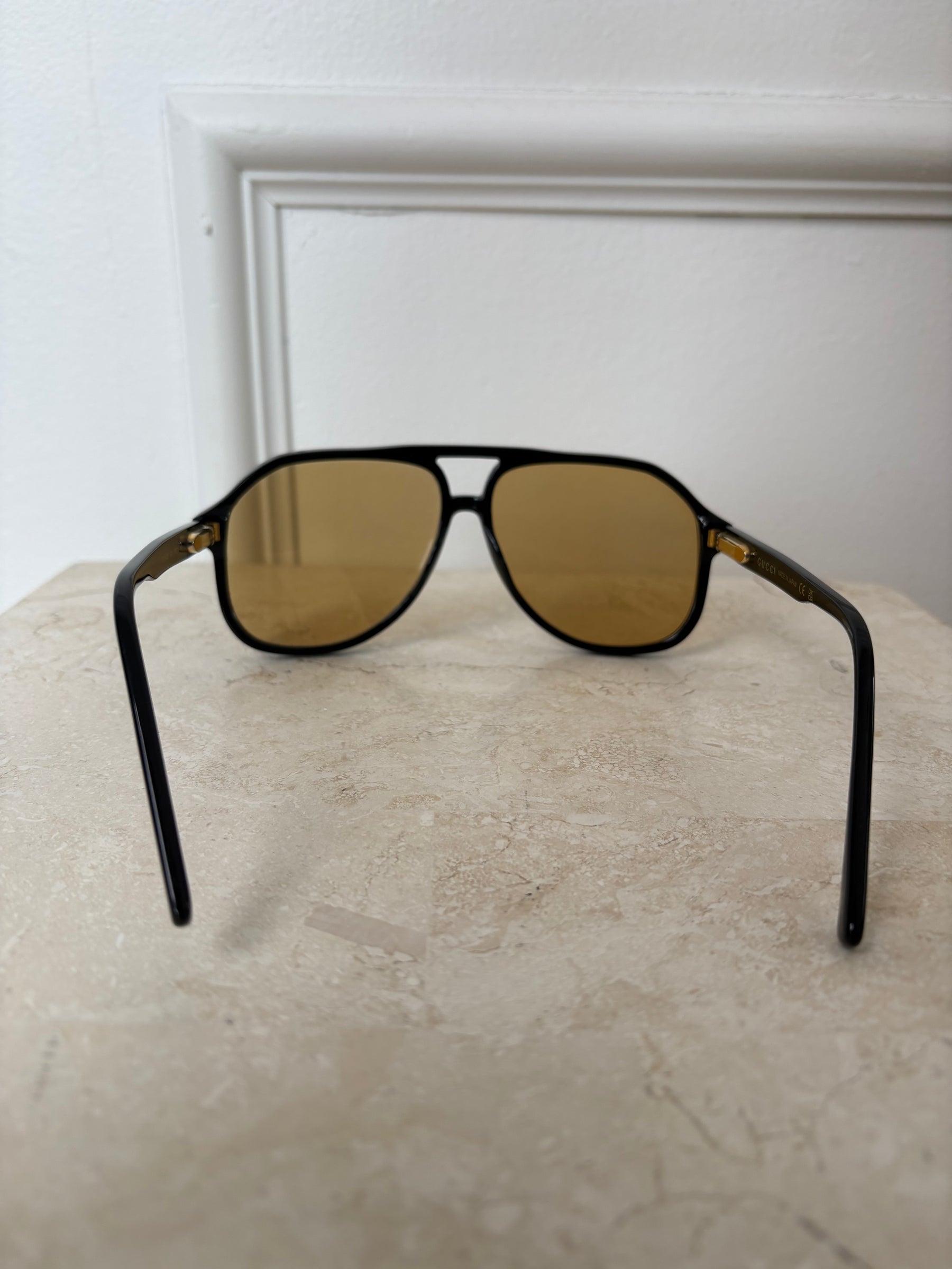 Gucci Black Yellow Lens Oversized Aviator Sunglasses