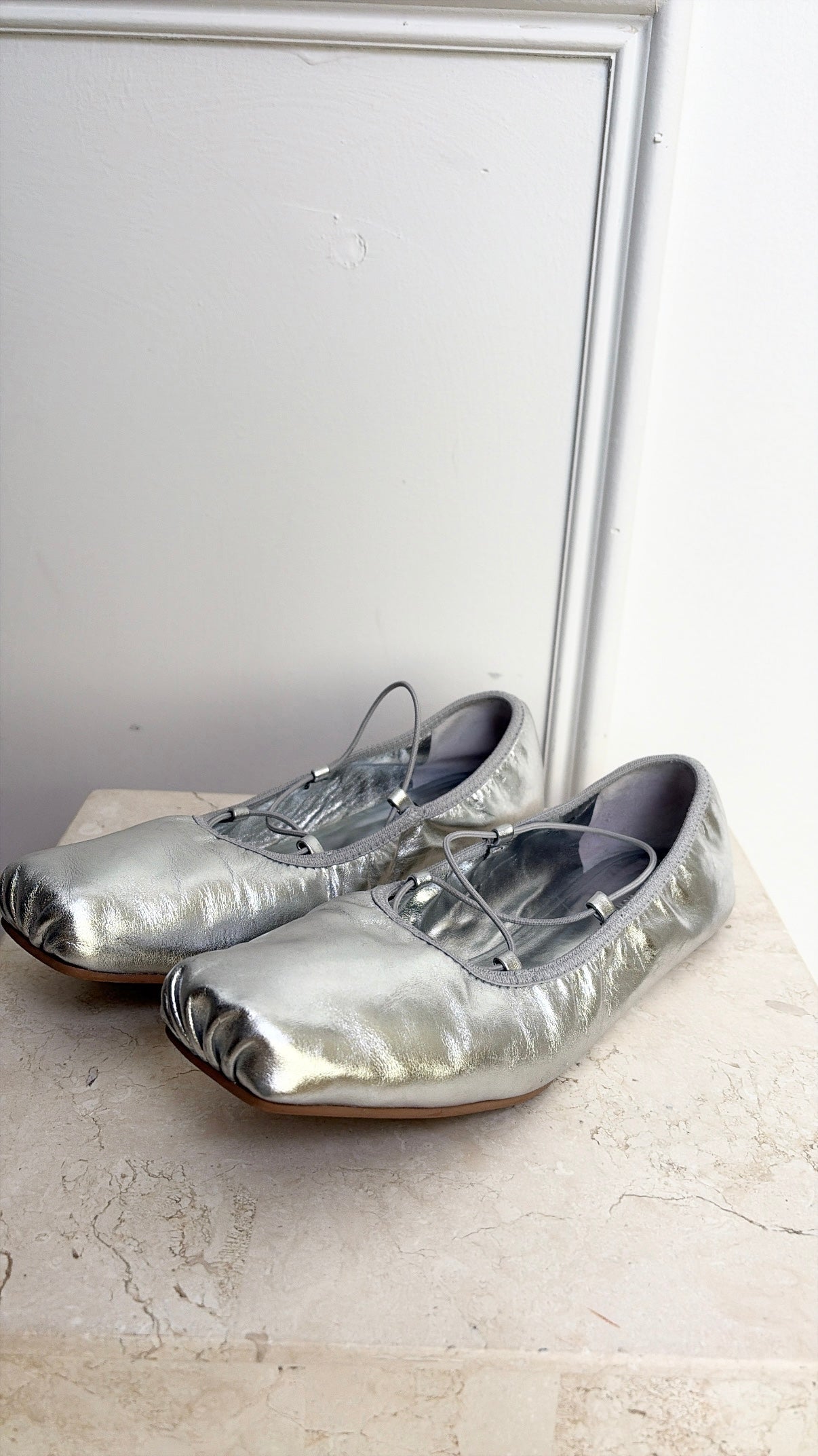 Reformation Silver Ballet Flats, 7.5 US