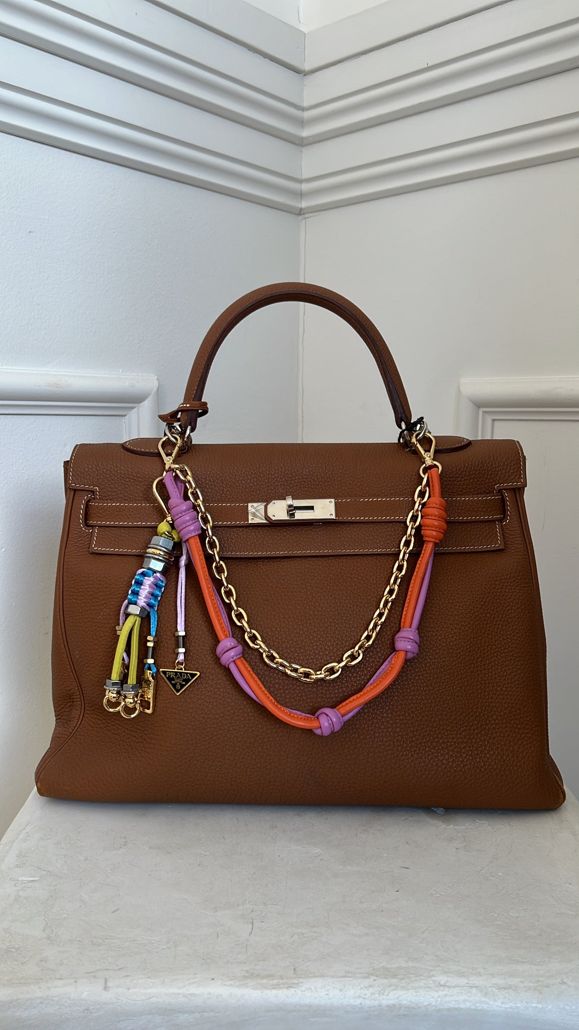 Prada Pop Strings Bag Charm Pink Yellow Orange